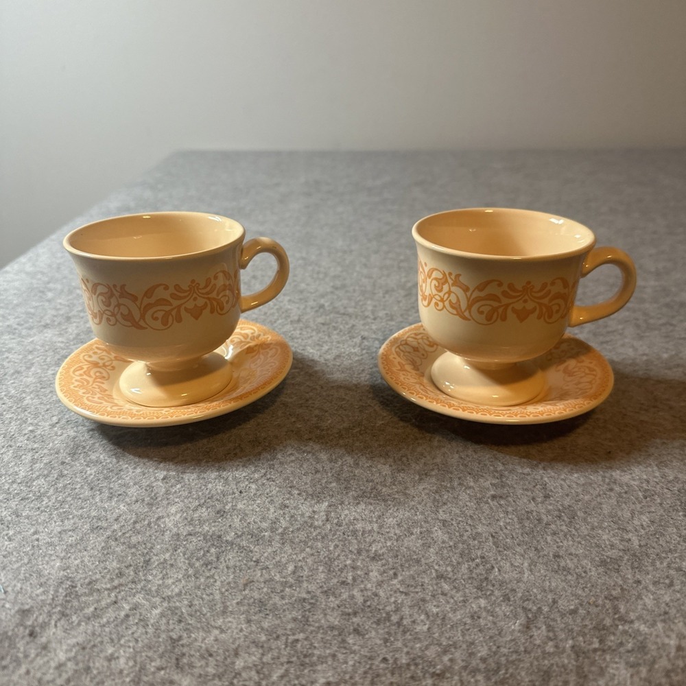 Set of 2 Franciscan Earthenware Gingersnap‎ Footed Cups and Saucers Vintage MCM